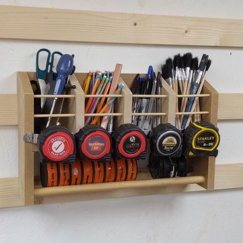 Mike Parsons Custom Creations’s Instagram profile post: “Another multi-holder french cleat storage thingy complete! 🎉 . This time I made a place for all the pens, pencils and odd things I had…” French Cleat Shop Storage, French Clete Tool Storage, French Cleat Accessories, Hand Tool Wall Storage, French Cleat Pencil Holder, French Cleat Organization, French Cleats For Tools, Hardware Organization Ideas, Workshop Storage Ideas Organisation