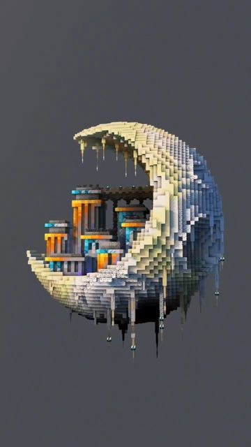 Minecraft Houses Circle, Minecraft Moon Island, Minecraft Reactor Design, Clouds Minecraft Build, Surreal Minecraft Builds, Moon Base Minecraft, Minecraft Astronomy, Crescent Moon Minecraft, Minecraft Geode Build