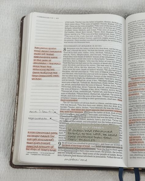 The first chapters of 1 Chronicles can be difficult to get through. Genealogies, geographies, and work duties can make for some dry reading, but there are many important reminders and little nuggets to be cleaned from such texts. . . . #catholic #christian #catholicwoman #catholicmom #catholicconvert #bible #holybible #theology #biblestudy #biblestudynotes #biblenotes #biblejournaling #scripture #wordofgod #catholicbiblestudy #catholicbiblejournal #catholicbible #journalingbible #mybible #in... Important Reminders, Journaling Aesthetic, Worship Jesus, Personal Bible Study, Bible Journaling Ideas Drawings, Catholic Bible, Bible Journal Notes, Inspire Bible Journaling, 1 Chronicles