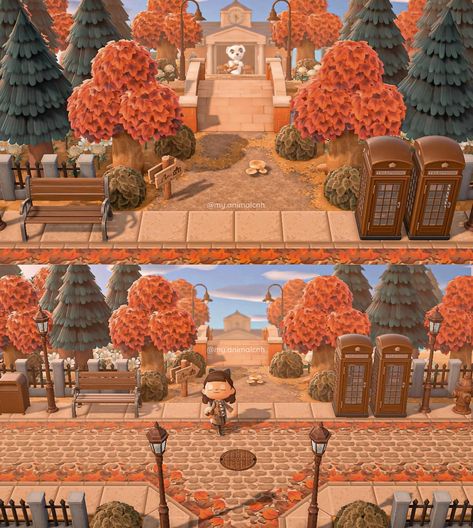 Urban Island, Autumn Animals, Fall City, Brick Path, City Island, Animal Crossing Guide, Animal Crossing Wild World, Island Theme, Spooky Town