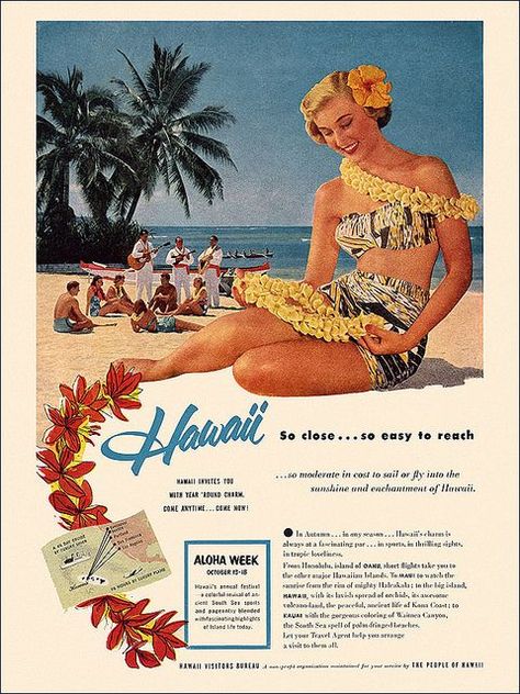 #travel #hawaii #pacific #retro #vintage #ads #airlines #cruiseship Tourist Poster, Aloha Wear, Dream Holidays, Hawaiian Travel, Hawaii Vintage, Small Yards, Tiki Art, Vintage Aloha, Travel Ads