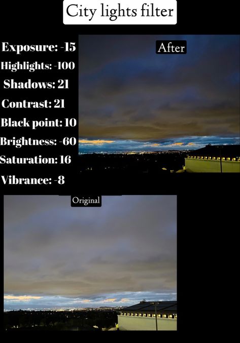 Edit For Night Photos, Night Aesthetic Filter Camera Roll, Nature Picture Editing, Photo Editing For Night Pics, Iphone Edit Night Photos, Edit Photos On Iphone Night, City Filter Camera Roll, Aesthetic Photography Tips, Camera Settings For Night Photography