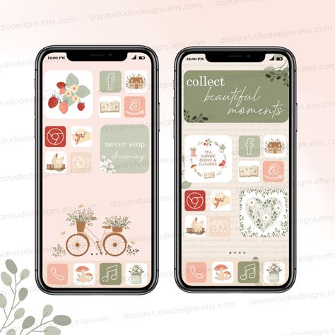 iOS 14 Icons Green Cottagecore iOS App Icons Mushroom iPhone Icons iOS 14 Theme Aesthetic iOS Icon, App Cover, Social Highlight Icon, Widget https://etsy.me/3NRzhp5 #beige #green #animal #iosicons #iphoneicons #ios14icons #cottagecoreios14 #cottagecoreappicon #kawaii #android #autumn #fall #cozyhome Aesthetic Iphone Icons, Green Cottagecore, Phone Widgets, Cottage Core Art, Android Icons, Icon Widget, Aesthetic Ios, Ios 17, Hand Drawn Icons