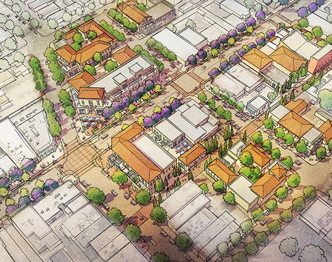 Urban Site Plan, Site Plan Rendering, Arch Illustration, Site Plan Drawing, Community Planning, Sims 3 Worlds, Aerial Perspective, Animation Portfolio, Architectural Illustration