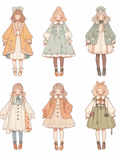 Pretty Clothes Drawing, Manga Fashion Illustration, Cottagecore Outfit Drawing, Dress Poses Drawing Reference, Cute Clothes Drawing, Chibi Outfits, Character Fashion, Clothing Design Sketches, Drawing Anime Clothes