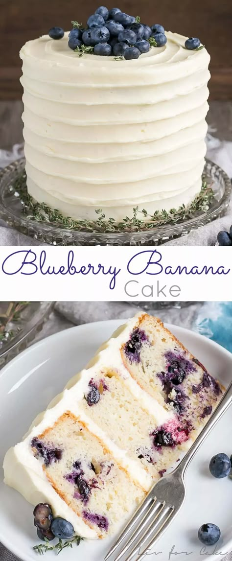 Blueberry Banana Cake, Banana Cake Recipes, Homemade Blueberry Cake, Best Cake Flavours, Popular Cakes, Best Banana Cake, Blueberry Recipe, Cream Cheese Frosting Cake, Blueberry Cake Recipes