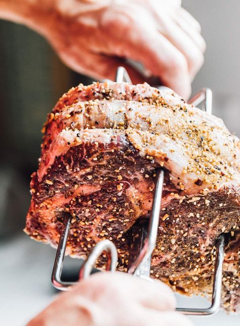 How to Make Rotisserie Prime Rib • Heartbeet Kitchen Rotisserie Prime Rib Roast Recipe, Rotisserie Prime Rib Roast, Prime Rib On The Grill, Rib On The Grill, Rotisserie Lamb Roast, Rotisserie Prime Rib, Prime Rib Cooking Times, Prime Rib Roast Recipe Ovens, Prime Rib Rotisserie