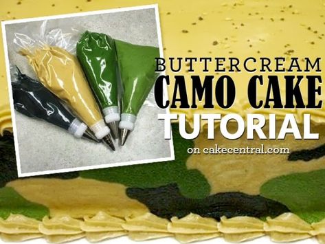 How To Make a Camouflage Pattern Buttercream Cake Camo Cakes, Camo Cake, Flower Pot Cake, Hunting Cake, Cake Central, Cake Boss, Cake Icing, Almond Cakes, Cake Decorating Tutorials