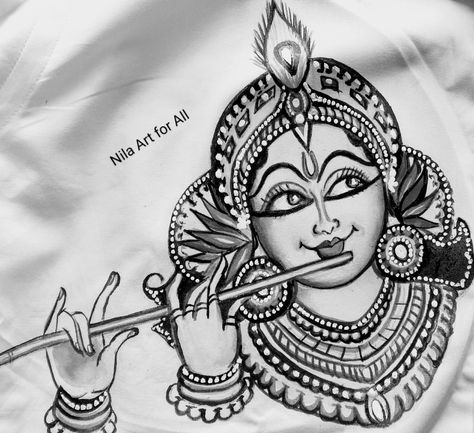 Mural Pencil Drawing, Mural Art Krishna, Krishna Kerala Mural Painting, Krishna Face, Mural Drawing, Mural Art Design, Krishna Drawing, Saree Painting, Kerala Mural Painting