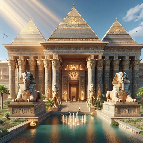 Egyptian Castle Fantasy Art, Ancient Egypt Palace, Egypt House, Ancient Egyptian Cities, Miami Mansion, Chinese Courtyard, Egyptian Architecture, Egypt Concept Art, Modern Egypt