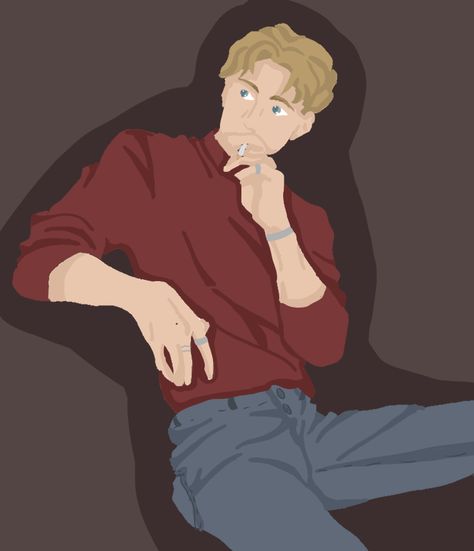 Young male with blonde hair, blue eyes and a red shirt smoking a cigarette art Good Girls Guide Fanart, A Good Girls Guide To Muderer Fanart, A Good Girls Guide Fanart, Max Hastings Agggtm, Agggtm Fanart, Agggtm Book, Max Hastings, A Good Girls Guide, Good Girls Guide