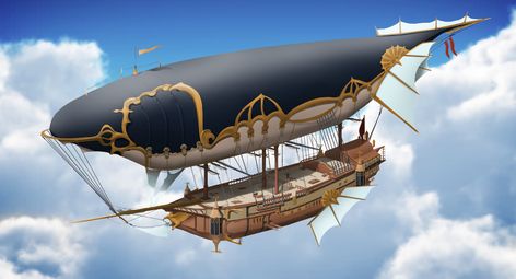 ArtStation - Fantasy airship بيوت ملكية, Zeppelin Balloon, Steampunk Ship, Airship Art, Flying Ships, Flying Ship, Steampunk Vehicle, Steampunk Airship, Power Boat