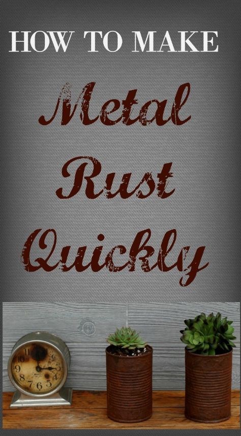 DIY Rusted Tin Cans Succulent Planters - Knick of Time How To Rust Galvanized Metal, How To Make Metal, Faux Rust, Succulent Planter Diy, Black Smith, Planter Diy, Patina Paint, Patina Metal, Succulent Planters