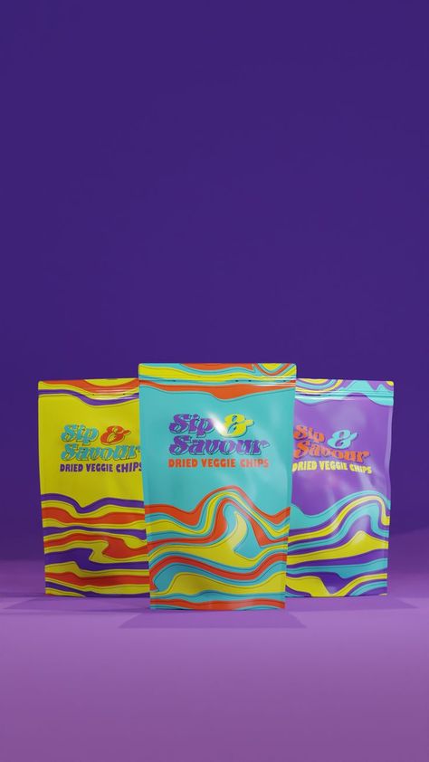 Psychedelic packaging design Sip&Savour packaging design graphic design psychedlic branding visual identity bright colours package logo Trippy Packaging Design, Trippy Packaging, Maximalist Packaging, Spirits Label Design, Maximalism Design, Geometric Packaging, Trippy Patterns, Packaging Design Trends, Ladies Shoe