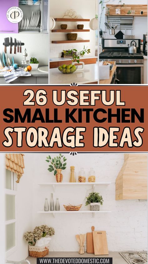 Double your kitchen space from the cabinets to the countertops using these 26 small kitchen storage ideas & kitchen organization ideas small spaces! These are exactly what pro organizers swear by and they'll sure change your life for the better!! Cute Kitchen Storage Ideas, Kitchen Organization Small Apartment, Kitchen Counter Space Saver Ideas, Crockpot Storage, Tiny Apartment Organization, Small Kitchen Organization Countertops, Extra Counter Space In Kitchen, Kitchen Organization Ideas Small Spaces, Storage For Small Apartments