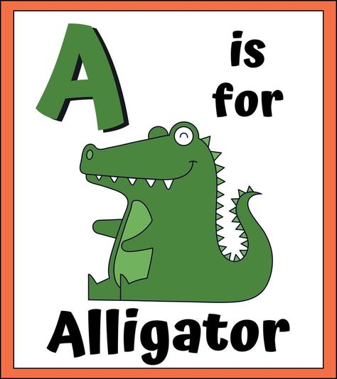 Animal Alphabet Education Flashcards - A is for Alligator A For Alligator, A Is For Alligator, Preschool Alphabet Printables, Preschool Alphabet, Flashcards For Kids, Alphabet Flashcards, Alphabet Preschool, Class Decoration, Alphabet Printables