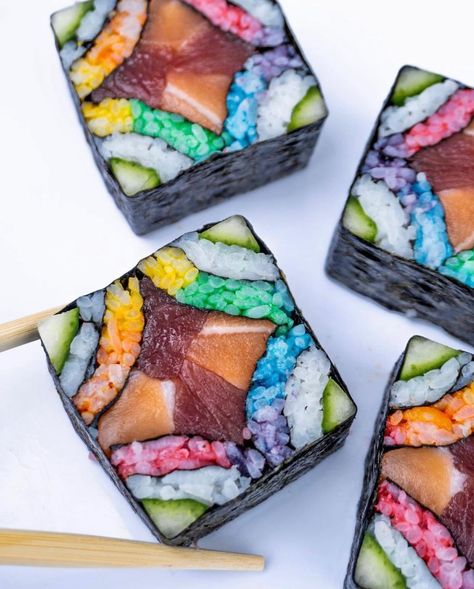 RAINBOW MOSAIC SUSHI 🌈 Truly the most magical, colorful, and overall perfect sushi roll I have ever seen! Do you agree? Make sure to… | Instagram Mosaic Sushi, Rainbow Sushi, Rainbow Roll, Travel Recipes, Rainbow Mosaic, Recipes Delicious, Sushi Roll, Summer Rolls, Sushi Rolls