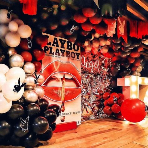 Playboy party ideas Hugh Hefner Party Theme, 23 Party Theme, Play Boy Party Decoration, Playboy Bunny Birthday Party Ideas Decorations, Arrogant Tae Play Boy Bunny Party, 21st Party Ideas Themes, Playboy Bachelorette Party, 19 Birthday Themes, Playboy Bunny Party Theme Decor