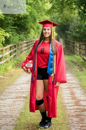 Senior volleyball cap and gown Senior Volleyball Pictures Poses, Cap And Gown Senior Pictures, Volleyball Pics, Senior Volleyball, Cap And Gown Photos, Cap And Gown Pictures, Volleyball Senior Pictures, Senior Picture Props, Volleyball Photos