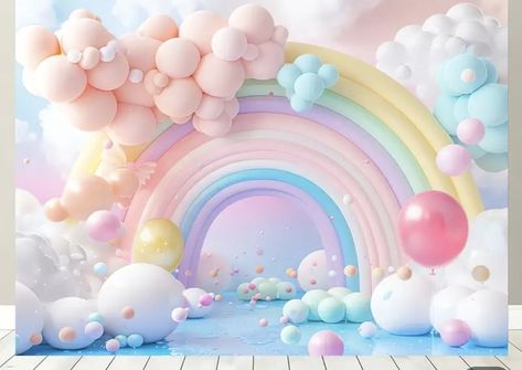 Pastel Rainbow Backdrop, Rainbow Backdrop, 1 Year Birthday, Theme Background, Baby 1st Birthday, Rainbow Birthday, Birthday Background, 6th Birthday, Unicorn Birthday