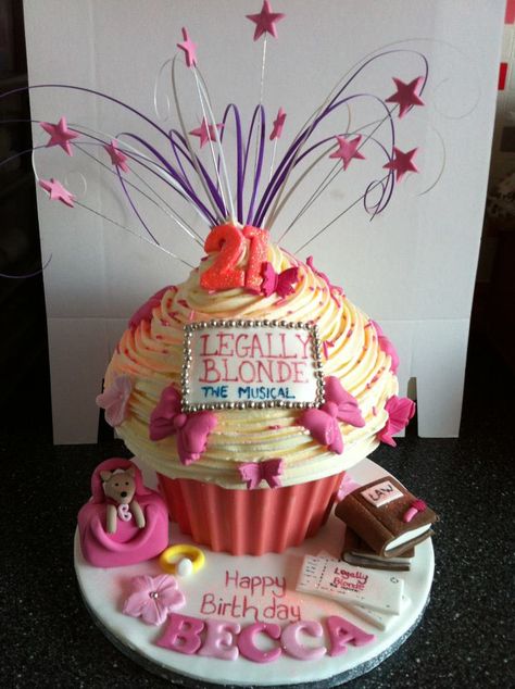 legally blonde giant cupcake Legally Blonde Cake, 21st Bday Cake, Legally Blonde Musical, 21st Bday Ideas, 21st Cake, Giant Cupcakes, 19th Birthday, Birthday Planning, Legally Blonde