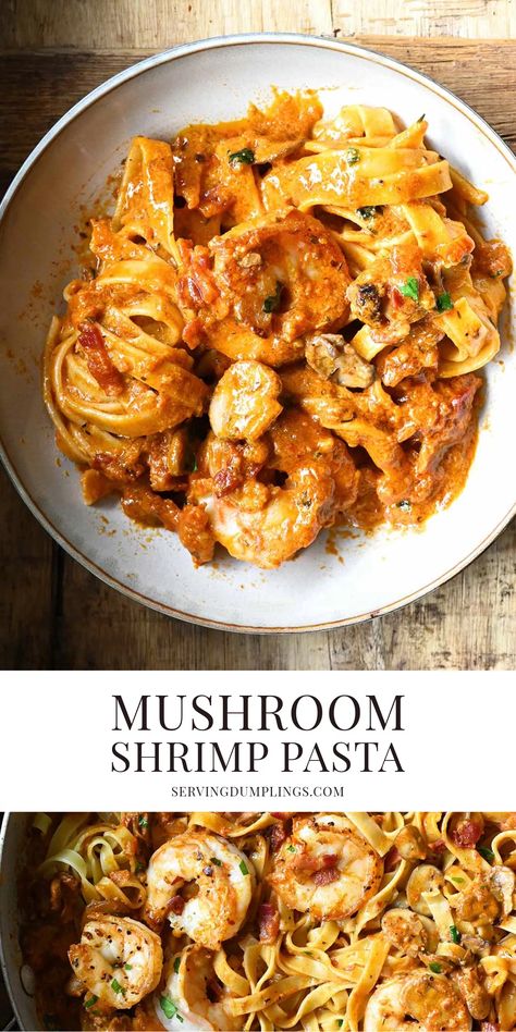 Mushroom Shrimp Pasta, Shrimp Mushroom Pasta, Shrimp Mushroom, Spicy Shrimp Pasta, Shrimp Stuffed Mushrooms, Shrimp Spaghetti, Creamy Shrimp Pasta, Mushroom Recipes Pasta, Pasta Varieties