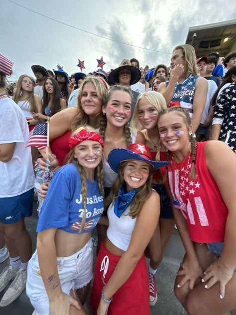 Football Game Outfit Highschool Usa, Usa Pep Rally Outfits, America Football Game Outfit, America Football Game Theme, Usa Football Game Outfit, America Day Spirit Week Outfits, America Themed Football Game Outfit, Red White And Blue Football Game Outfit, Usa Fnl Theme