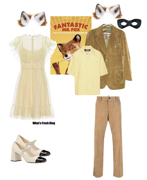 Fantastic Mr. Fox couples costume, cute couples costume, unique couples costume, coupoles costume inspo #halloween #halloweencostume #couplescostume Mr And Mrs Fox Halloween Costume, Fantastic Mr Fox Couple Costume, Mr And Mrs Fox Costume, Niche Couple Costumes, Mrs Fox Costume, Fox Costume Makeup, Couples Costumes 2024, Mr Fox Costume, Fantastic Mr Fox Aesthetic