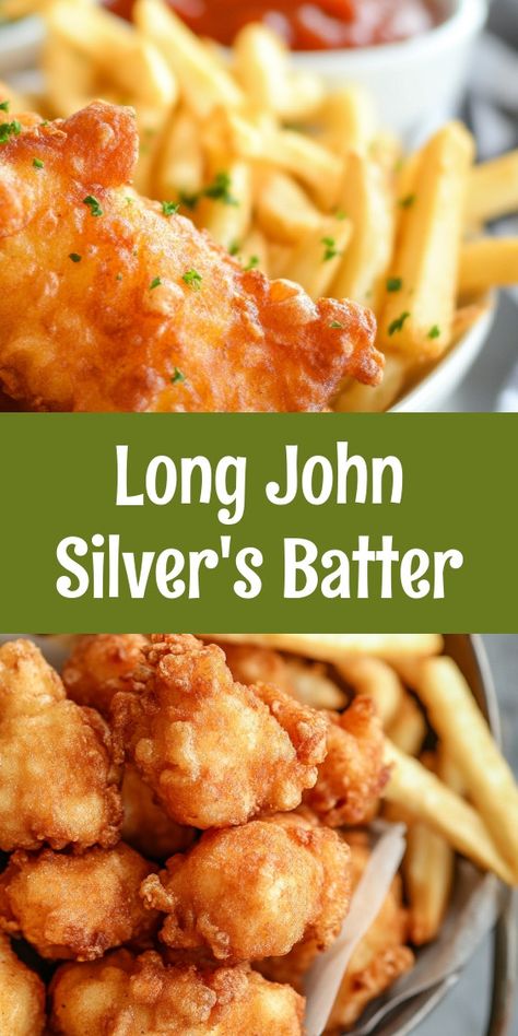 🐟✨ Dive into the secret behind Long John Silver's iconic crispy batter! This easy guide breaks down the ingredients, techniques, and tips for achieving that perfect golden crunch at home. From club soda to cornstarch, discover how to create a light and airy coating that enhances your favorite seafood dishes. Whether you're frying up fish, shrimp, or even veggies, this batter recipe is your ticket to a delicious seafood feast. Get ready to impress your family and friends with your newfound frying skills! 🍤🍽️ #SeafoodLovers #FriedFish #CrispyBatter #CookingAtHome Best Fried Fish Batter, Long John Silvers Batter Recipe, Fish Batter Recipe Easy, Fish Batter Recipe Crispy, Shrimp Batter Recipe, Fried Shrimp Batter Recipes, Long John Silvers Fish Recipe, Crispy Batter Recipe, Fried Fish Batter Recipe