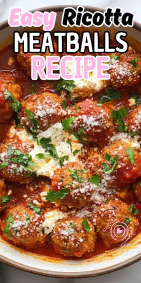 Easy Ricotta Meatballs Meatballs Made With Ricotta Cheese, Pork Ricotta Meatballs, Ricotta Cheese Meatball Recipes, Ricotta Cheese Meatballs, Meatballs And Ricotta Cheese, Baked Ricotta Meatballs, Ricotta Stuffed Meatballs, Turkey Ricotta Meatballs, Ricotta Meatballs Ground Beef