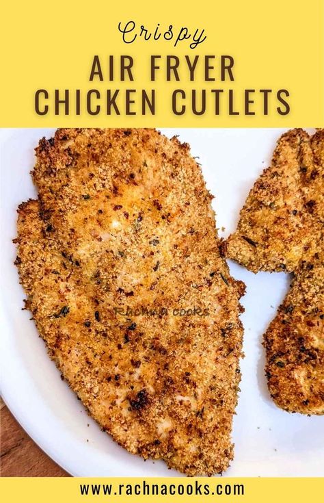 This air fryer chicken cutlets recipe is best, easy, healthy and so moist and juicy. I have used panko for a crispy breading. Quick and newbie friendly recipe too. You can do a no breading recipe too but omitting the breadcrumbs. Perfect air fryer chicken main or snack. Chicken Cutlets Air Fryer, Air Fryer Chicken Cutlets, Fried Chicken Cutlets, Chicken Cutlet Recipes, New Chicken Recipes, Breaded Chicken Cutlets, Chicken With Italian Seasoning, Cutlets Recipes, Breaded Chicken Breast