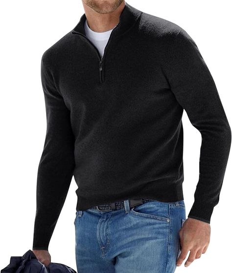 AUMELR Mens Sweatshirts Half Zip Jumper Micro Fleece Tops Sweater Polo Neck Jumpers Black Sweatshirt 2XL : Amazon.co.uk: Fashion Mens Tops Casual, Mens Quarter Zip, Retro Mode, Winter Sweatshirt, Bottoming Shirt, Half Zip Pullover, Zip Up Sweater, Casual Sweaters, Mode Vintage