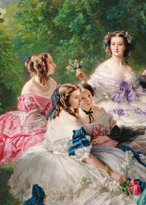 Franz Xaver Winterhalter -The Empress Eugénie Surrounded Her Ladies in Waiting (details), 1855 Franz Xaver Winterhalter, Rococo Art, Victorian Paintings, Portrait Vintage, Lady In Waiting, Historical Painting, Edgar Degas, Classic Paintings, Victorian Women