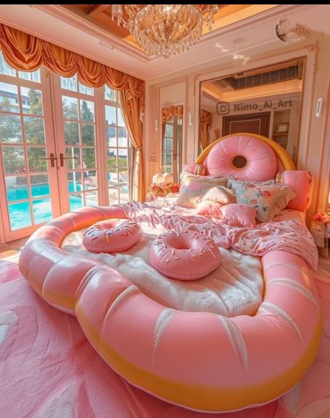 Dream Bedroom Luxury, Weird Beds, Food Furniture, Sibling Room, Princess Bedrooms, Cool Teen Bedrooms, Weird Furniture, Cozy Bedroom Design, Donut Bed