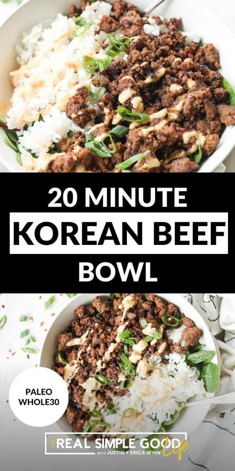 Healthy 20-Minute Korean Beef Bowl Easy Korean Beef, Cheap Healthy Dinners, Korean Beef Bowl, Bowl Meals, Beef Bowl, Healthy Ground Beef, Healthy Bowls Recipes, Cauli Rice, Ground Beef Recipes Healthy