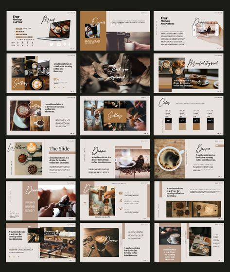 Creative Coffee PowerPoint Template. 90+ Slide Graphic Design Portfolio Book, Coffee Magazine, Coffee Presentation, Indesign Layout, Minimal Template, Slide Deck, Presentation Design Layout, Page Layout Design, Coffee Brand