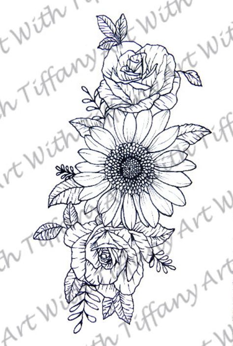 Tattoo Designs On Paper, Rose And Sunflower Tattoo, Sunflower And Rose Tattoo, Roses And Sunflowers, Cage Tattoo, Sunflower Coloring Pages, Sunflower Tattoo Sleeve, Cage Tattoos, Ribcage Tattoo