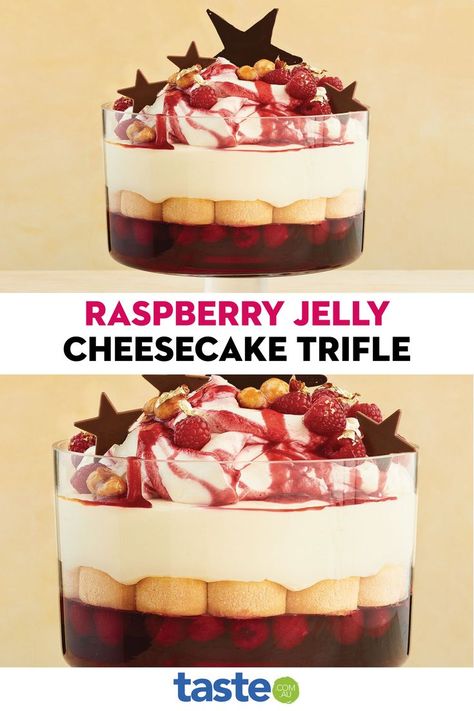 Be the star of your Christmas festivities with this ultimate trifle, cheesecake and jelly trifecta. Check out our recipe notes: there's detailed tips and how-tos for making your best trifle ever. Cheesecake Trifle Recipes, Dessert Trifle Recipes, Christmas Pudding Ideas, Xmas Trifle, Christmas Dinner Dessert Ideas, Trifle Cheesecake, Jelly Trifle, Best Trifle, Christmas Dinner Dessert