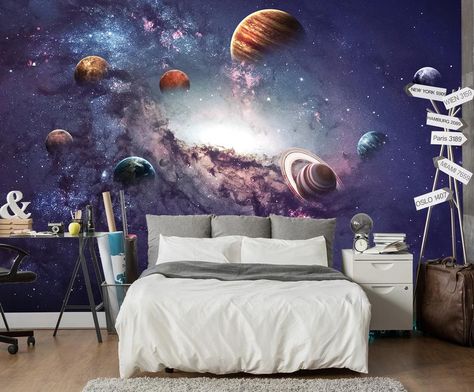 Galaxy Bedroom, Space Themed Bedroom, 3d Wall Murals, Planets Wallpaper, Space Room, Large Wallpaper, Removable Wall Murals, Paper Wallpaper, Removable Wall