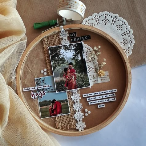 This hoop frame is used as a gift in your special occasions❤️ Embroidery Hoop Gift Ideas, Birthday Craft For Husband, Embroidery Hoop Photo Frame, Handmade Photo Frame Ideas, Hoop Photo Frame, Husband Birthday Gift Ideas, Wedding Embroidery Hoop, Gifts Husband, Couple Crafts