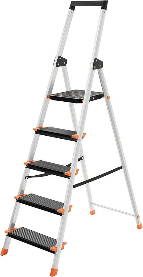 SONGMICS GLT05BK 5 Step Ladder Folding Step Ladder Aluminium Ladder 13 cm Wide Steps Non-Slip 150 kg Load Conforms to EN 131 Black / Orange : Amazon.de: DIY & Tools Best Ladder, Machining Metal Projects, Aluminium Ladder, Folding Ladder, Machining Metal, Step Ladder, Metal Projects, Metal Shelves, Diy Tools