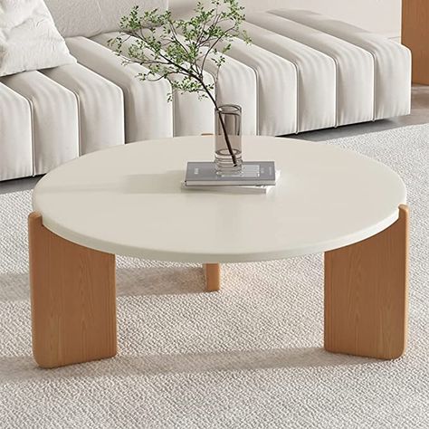 OTTOSON Round Wood Coffee Table, Mid-Century Modern White Living Room Center Table Scandinavian Circle Coffee Cocktail Table with Beechwood Legs - 31.5 Living Room Center Table, Nordic Floor, Modern White Living Room, Modern Wood Coffee Table, Living Room Center, House Main Door Design, Round Wood Coffee Table, Simple Coffee Table, Wooden Table Top