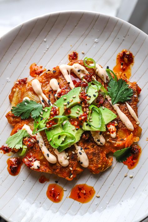 Kimchi Pancakes with Kimchi Mayo — judilicious and nutritious Kimchi Photography, Kimchi Mayo, 2025 Recipes, Kimchi Pancakes, Kimchi Pancake, Spelt Flour, Avocado Slices, Potato Pancakes, Vegan Brands