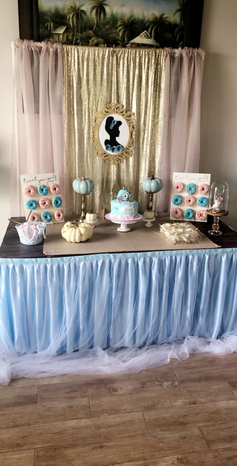 Cinderella theme baby shower desert table. Donut stands, pumpkins, fairy godmother white chocolate wands. Carriage cake Cinderella Fall Birthday Party, Cinderella Baby Shower Theme, Cinderella Baby Shower Ideas, Cinderella Bridal Shower Ideas, Princess Birthday Party Decorations Diy, Cinderella Party Theme, Donut Stands, Cinderella Bridal Shower, Cinderella Baby Shower