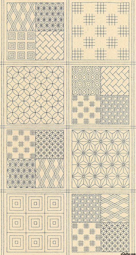 eQuilter Nuno - Sashiko Sampler - Navy - 23" x 44" PANEL - COTTON/LINEN Sashiko Pattern, Embroidery Lessons, Japanese Quilts, Blackwork Embroidery, Embroidery Sampler, Sashiko Embroidery, Free Quilt Patterns, Linen Quilt, Japanese Embroidery