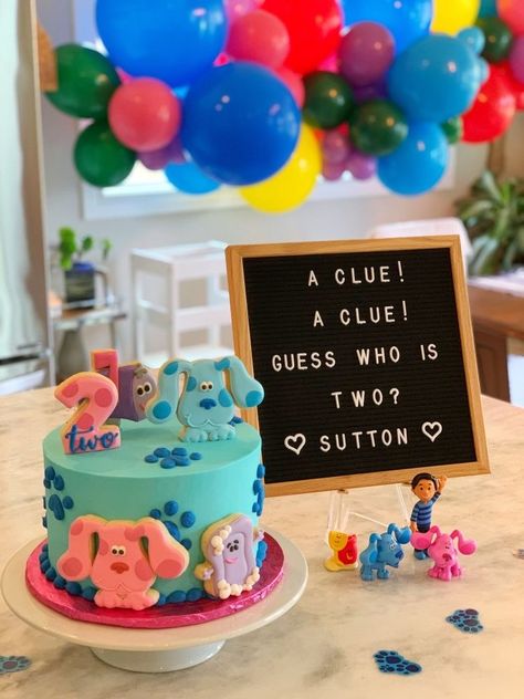 A Clue A Clue Look Whos 2, Outside 2nd Birthday Party Ideas, Blues Clues Two Birthday, 2nd Birthday Blues Clues, Blues Clues Bday Party, Blue Second Birthday, Blues Twos Birthday, Thinking Chair Blues Clues, Blue Clues Party Ideas