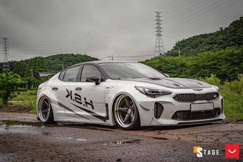 Kia Stinger custom body wide kit white Kia Stinger Gt Custom, Ur Mine, Mod Cars, Car Upgrades, Tall Men Fashion, Vossen Wheels, Kia Stinger, Dream Vehicles, Best Jdm Cars