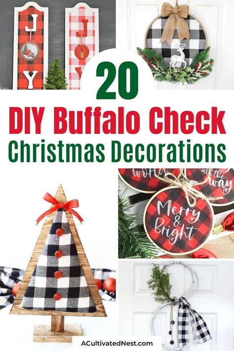 20 Gorgeous DIY Buffalo Check Christmas Decorations- If you like farmhouse style décor, incorporate it into your home this Christmas with these gorgeous DIY buffalo check Christmas decorations! | buffalo plaid Christmas DIYs, #ChristmasDIY #ChristmasDecorations #buffaloCheckDecor #buffaloPlaidDecor #ACultivatedNest Diy Buffalo Plaid Christmas Decor, Buffalo Plaid Christmas Decorations Diy, Rustic Farmhouse Christmas Tree, Buffalo Check Christmas Tree, Mason Jar Christmas Decorations, Buffalo Check Christmas Decor, Plaid Crafts, Rustic Farmhouse Christmas, Buffalo Plaid Christmas Decor