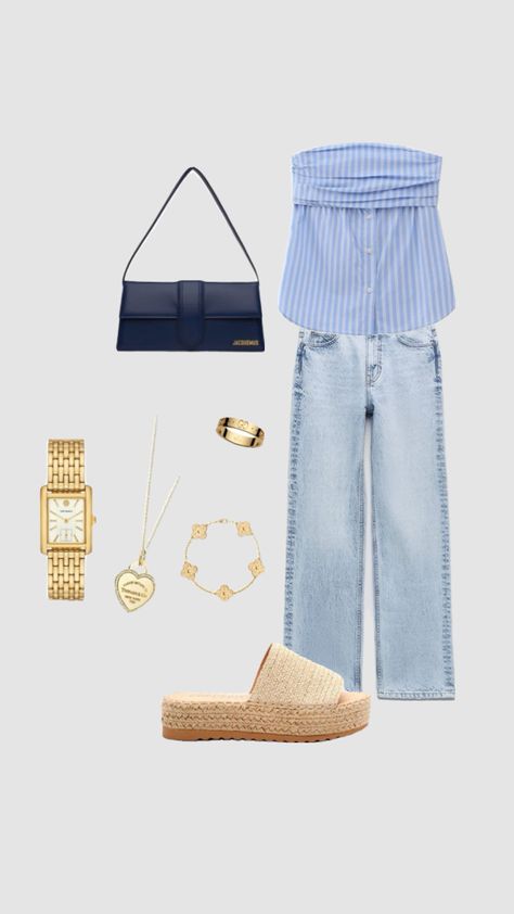 Preppy, blue, stripe, costal, gold, white, country club, fancy, jeans, basic, classy, aesthetic, cool, clean, comfy, beach, warm, Costal Country, Country Club Outfits, Fancy Jeans, Healthy Cocktail Recipes, Country Club Outfit, Healthy Cocktails, Aesthetic Cool, Classy Aesthetic, Club Outfits