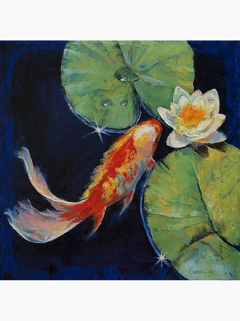 "Koi and White Lily" Photographic Print by michaelcreese | Redbubble Shusui Koi, Japanese Ocean, Koi Painting, Koi Fish Drawing, Koi Art, Japanese Koi, Fish Drawings, White Lily, Fish Painting